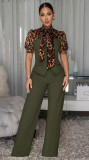 Leopard Patchwork Tie Up Jumpsuit OSM-4497