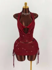 Sexy Backless Halterneck Top Bikini Skirt Three Piece Set GXIY-K25L1928