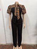 Leopard Patchwork Tie Up Jumpsuit OSM-4497