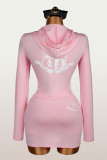 Letter Print Zipper Hooded Sport Two Piece Skirt Set YWXS-K26L2126