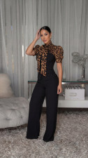 Leopard Patchwork Tie Up Jumpsuit OSM-4497