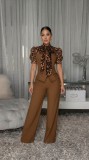 Leopard Patchwork Tie Up Jumpsuit OSM-4497