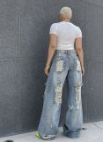 Plus Size Fashion Holes Washed Straight Jeans GYLN-5000