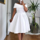 Plus Size Off Shoulder Solid Color Big Swing Midi Dress GATE-622