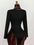 Long Sleeve Lace Patchwork Bodysuit GXIY-K25L1875