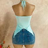 Solid Color Halterneck Mesh Tank Top GXIY-K26L2270