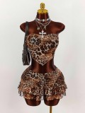Leopard Print Tube Top Ruffles Shorts Suit GXIY-K25L1869