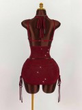 Sexy Backless Halterneck Top Bikini Skirt Three Piece Set GXIY-K25L1928