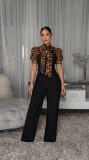 Leopard Patchwork Tie Up Jumpsuit OSM-4497
