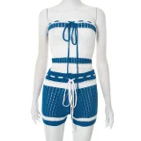 Knits Contrast Color Wrap Chest Two Piece Shorts Set GDSF-D25ST195