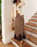 Leopard Print Lace Patchwork Long Skirts SHD-8100