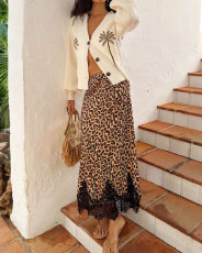 Leopard Print Lace Patchwork Long Skirts SHD-8100