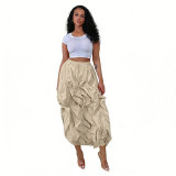 Solid Color Patchwork Ruched Long Skirts NY-3888