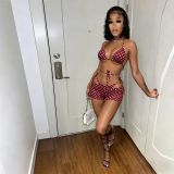 Polka Dots Print Bikinis Beach 3 Piece Swimsuit MEM-88696