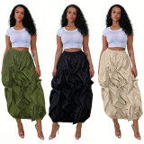 Solid Color Patchwork Ruched Long Skirts NY-3888