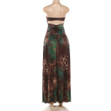 Print Off Shoulder Halterneck Split Maxi Dress XEF-K25D89064