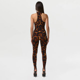 Leopard Print Off Shoulder Bodysuit 2 Piece Pants Set  GDSF-J26ST077