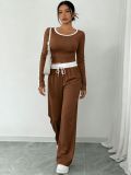 Long Sleeve Loose Color Block Pants Suit HNIF-MC003