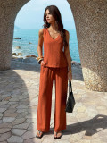 V Neck Solid Color Two Piece Pants Set GZEY-K26290141