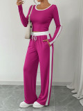 Long Sleeve Loose Color Block Pants Suit HNIF-MC003