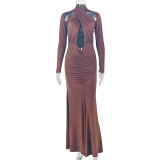 Solid Color Long Sleeve Maxi Dress GJYO-JD305175