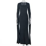 Solid Color Long Sleeve Maxi Dress GJYO-JD305095
