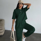 Solid Color Short Sleeve Two Piece Pants Set SSNF-211480