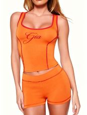 Letter Print Square Neck Two Piece Shorts Set GFCF-1463