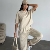 Solid Color Short Sleeve Two Piece Pants Set SSNF-211480