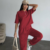 Solid Color Short Sleeve Two Piece Pants Set SSNF-211480