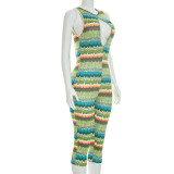 Colorful Print Halterneck Backless Seventh Jumpsuit GDSF-J26JP123