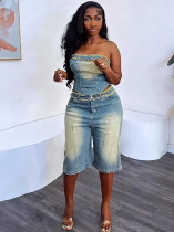 Fashion Denim Wrap Chest Tops Short Suit YRST-723