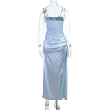 Solid Color Patchwork Split Sling Maxi Dress SUM-YL26101PFO
