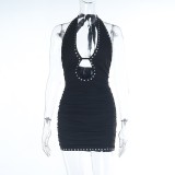 Halterneck Backless Beaded Mini Dress SUM-YL26044MHO