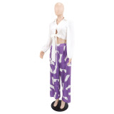 Lapel Long Sleeve Shirt Print Pants 2 Piece Set GYLY-11090