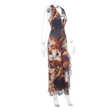 Print V Neck Split Maxi Dress SUM-YL26111MHO