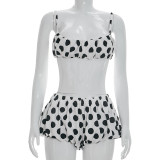 Polka Dot Print Sling Top Flower Bud Shorts Suit GSZM-D26ST085