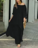 Plus Size Solid Color Long Sleeve Irregular Two Piece Pants Set GYJY-W0839