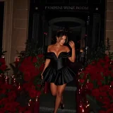 Deep V Neck Backless Floral Mini Dress GADE-9560