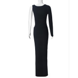 Single Shoulder Long Sleeve Hot Drill Maxi Dress GFRT-041825DBG