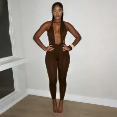Solid Color Halterneck Backless Seventh Jumpsuit GDSF-C26JP127