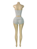 Stripe Wrap Chest Top Two Piece Shorts Set CH-26016