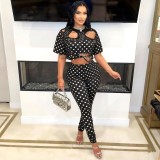 Polka Dot Print Holes Two Piece Pants Set YNSF-8032
