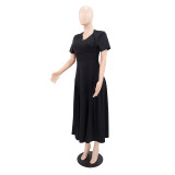 Solid Color Short Sleeve Maxi Dress GYLY-10997