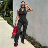Polka Dot Print Sleeveless Top Two Piece Pants Set YNSF-8031