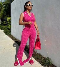 Polka Dot Print Sleeveless Top Two Piece Pants Set YNSF-8031