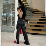 Polka Dot Print Sleeveless Top Two Piece Pants Set YNSF-8031