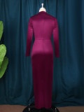 Plus Size Long Sleeve Split Maxi Dress GKEN-AM220851