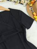 Solid Color Short Sleeve Maxi Dress GYLY-10997