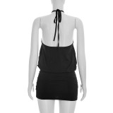 Solid Color Halterneck Hollow Out Mini Dress GDSF-D26DS099